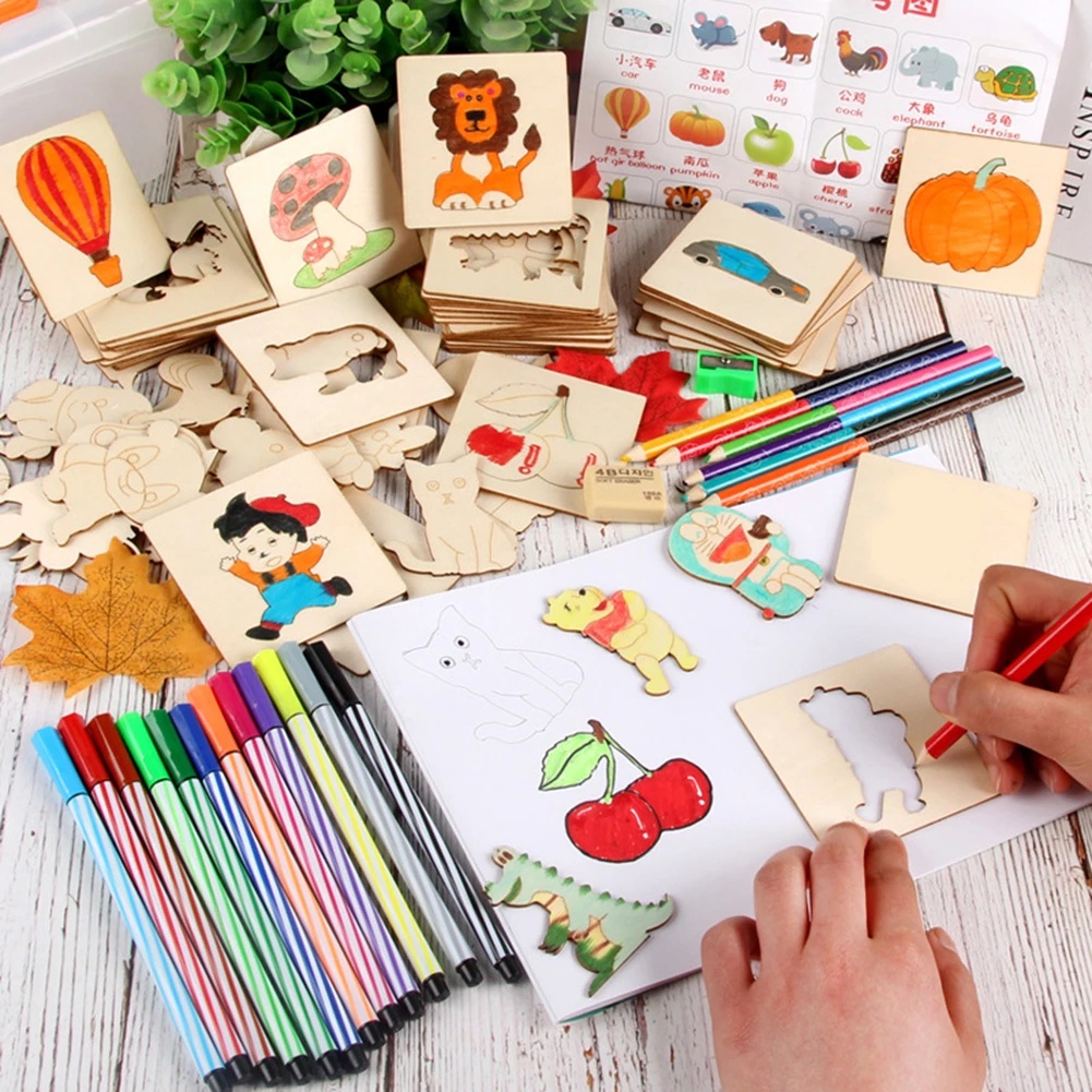 1 Set Painting Drawing Wooden Stencil Template Drawing Tools for Children 