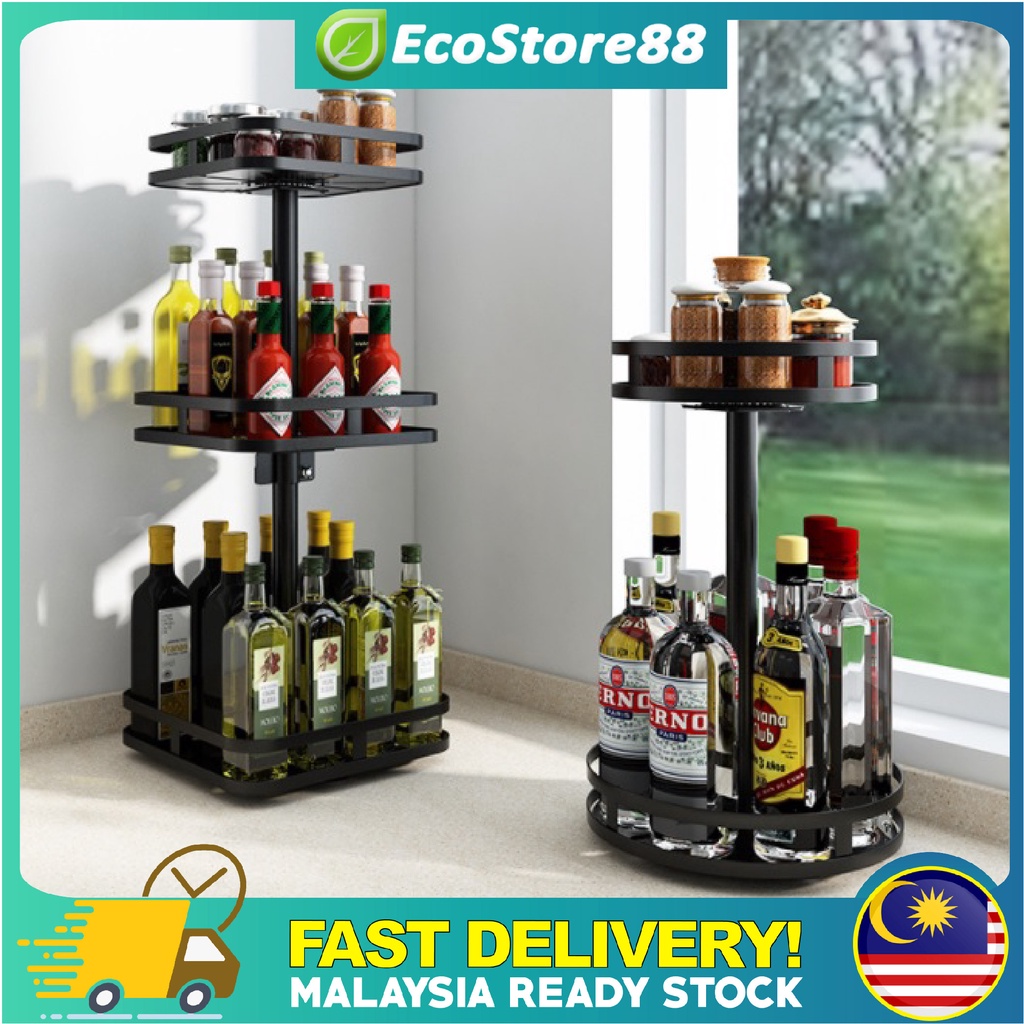 2/3 Tier 360° Rotating Spice Rack Rak Rempah Rak Penyimpanan Kitchen Seasoning Storage Rack Cosmetic Storage Rack