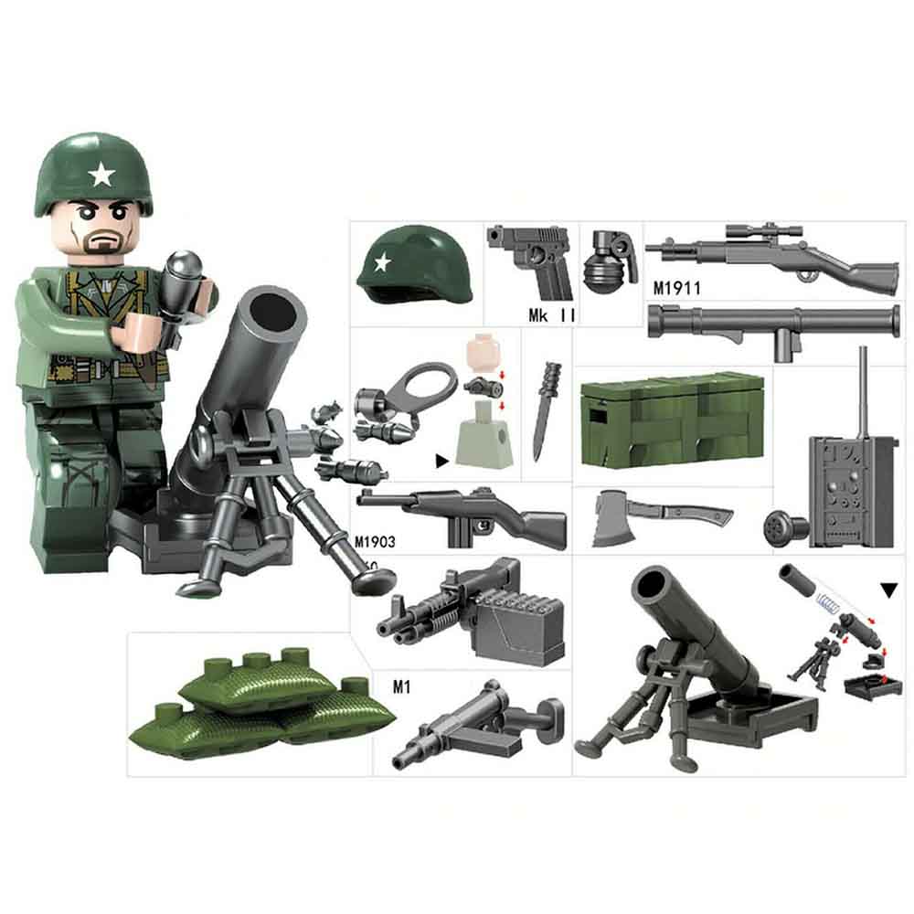 Set Legoing Lego Military Soldiers Set Weapons US Army WW2 World War 2 