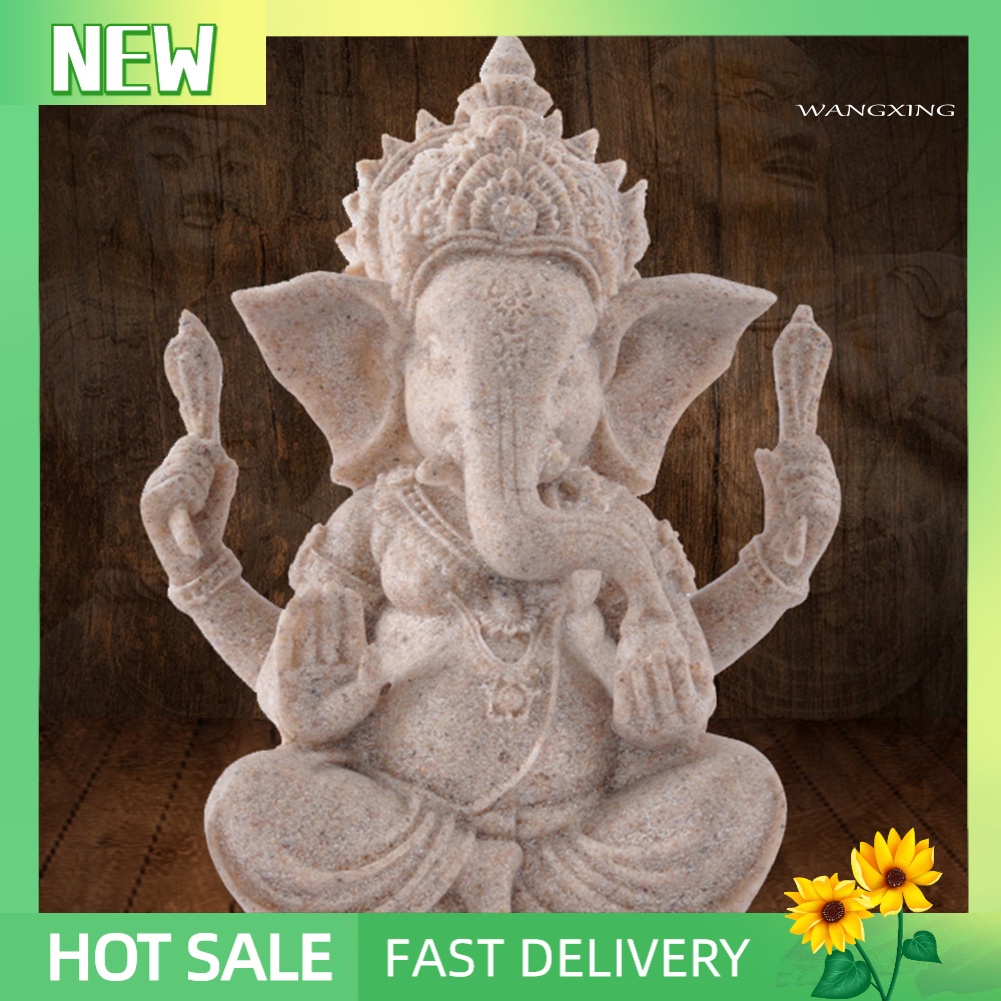 WX-ZS Sandstone Hindu Elephant Statue Ganesha Buddha Sculpture Figurine Home Decor