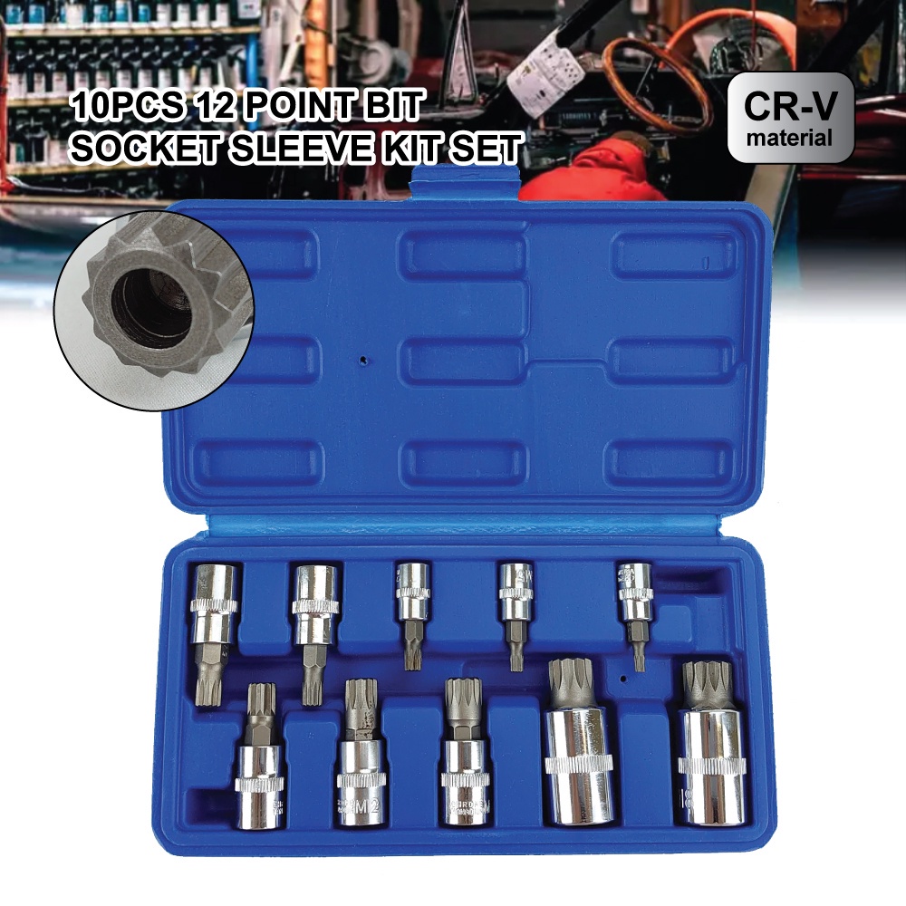 10pcs Mtype Socket 12 point 1/4" 3/8" 1/2" Hex Square Spline Socket