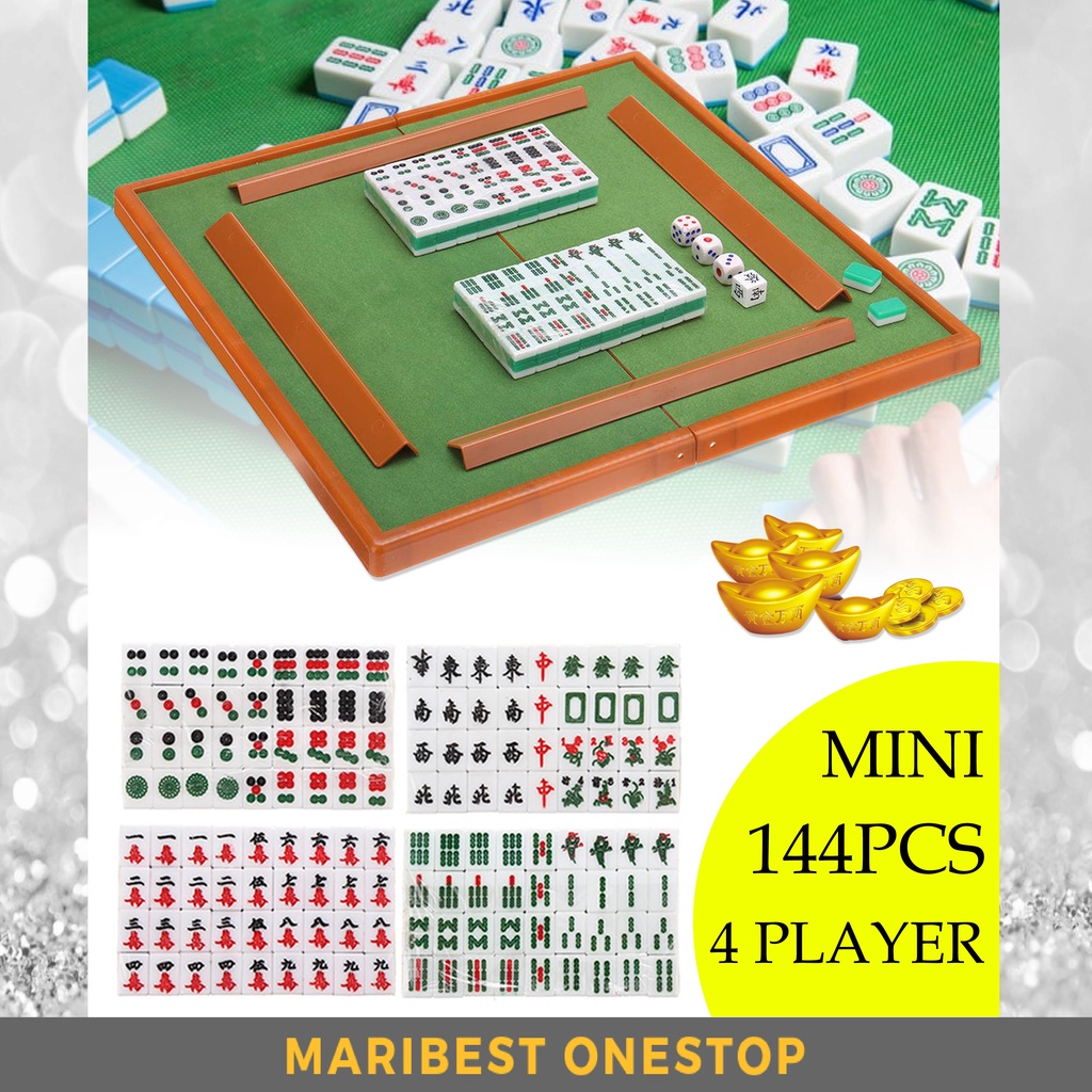 Mini MAHJONG 4人麻将 迷你 4 PLAYERS MAHJONG Travel Game Table 144PCS Mahjong Set Portable Mahjong Table 