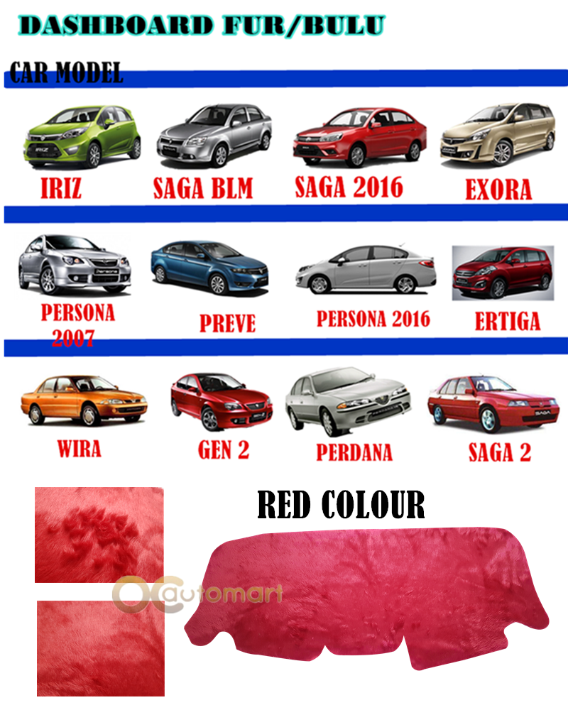 Dashboard Cover Fur/Bulu (Red) Customized For Proton Exora,Wira,Perdana,X70,Saga BLM/FLX,Ertiga,Iriz,Persona,Gen 2 Preve