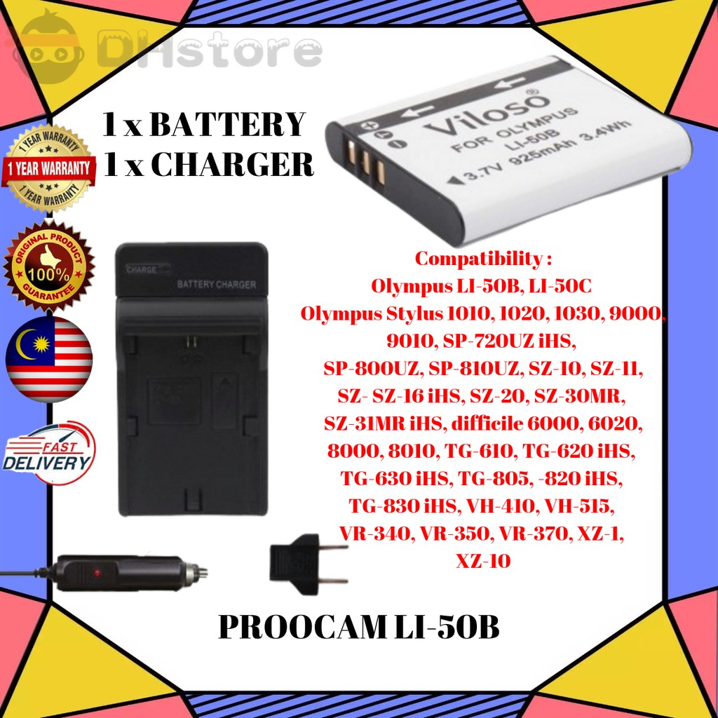 Cámara Cargador De Batería Olympus Li50B SP-800 UZ Stylus 1010 1020