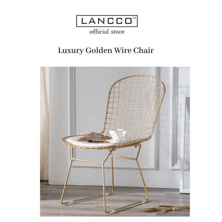LANCCO Luxury Wire Mesh Gold Chair Dressing Chair Study Chair Livhing