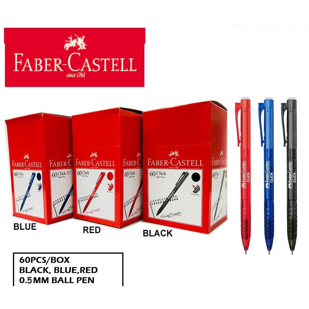 FaberCastell Click Ball Pen X5 (0.5mm) Blue / Black / Red Shopee