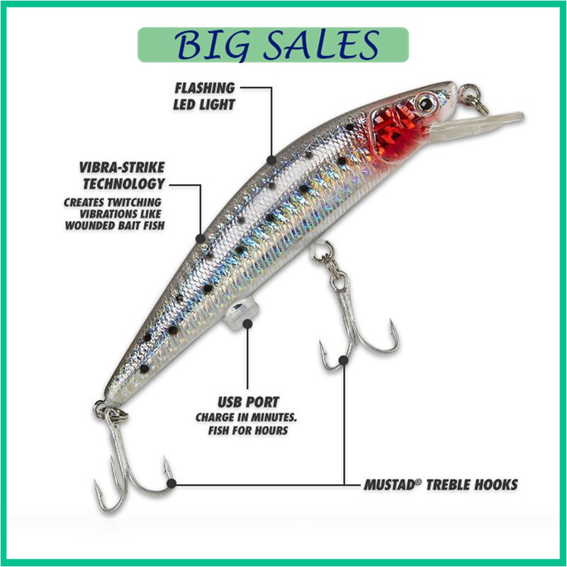 LED Twitching Fishing Lures Bait USB Rechargeable Flashing Vibrate Treble Hooks