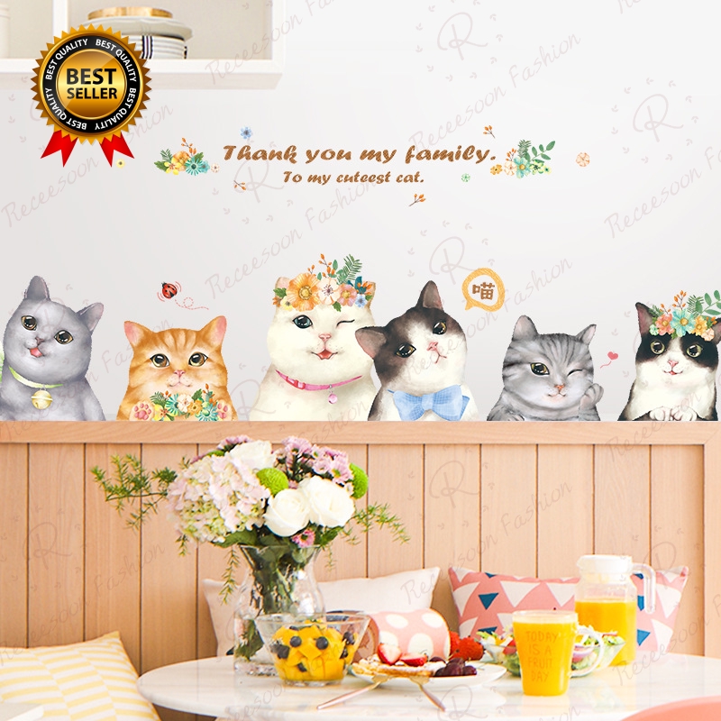 Cartoon Cat Wall Stickers For Kids Room Decor Cute Cats Kitten Sticker  Decals Wall Art Wallpaper | Shopee Malaysia