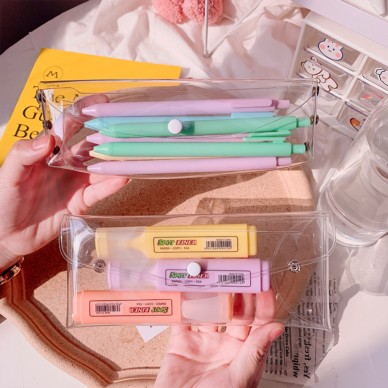 Korea Simple Transparent Pencil Case Pen Stationery Storage Bag Large Capacity Makeup Bag Coin Purse Shopee Malaysia