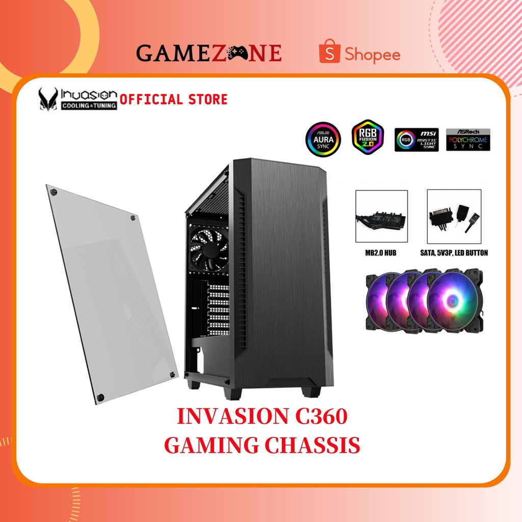 INVASION C 360 MID TOWER ATX GAMING CASING SUPPORT ATX M ATX E ATX 