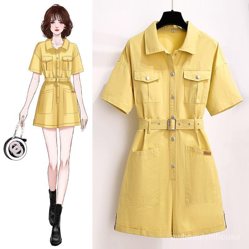 Two-Piece Women Jumpsuit Set Wear M-4XL Plus Size Summer Korean Style Fashion Short Sleeve Blouse High Waist Suit