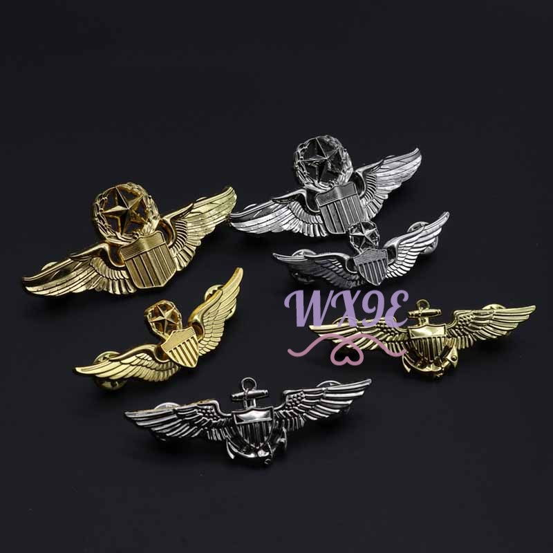 WX9E Insignia Airline Captain Shirts Uniform Accessories USA Army Metal Badge Gold Navy Army Breastpin Badges Fan Collection MY