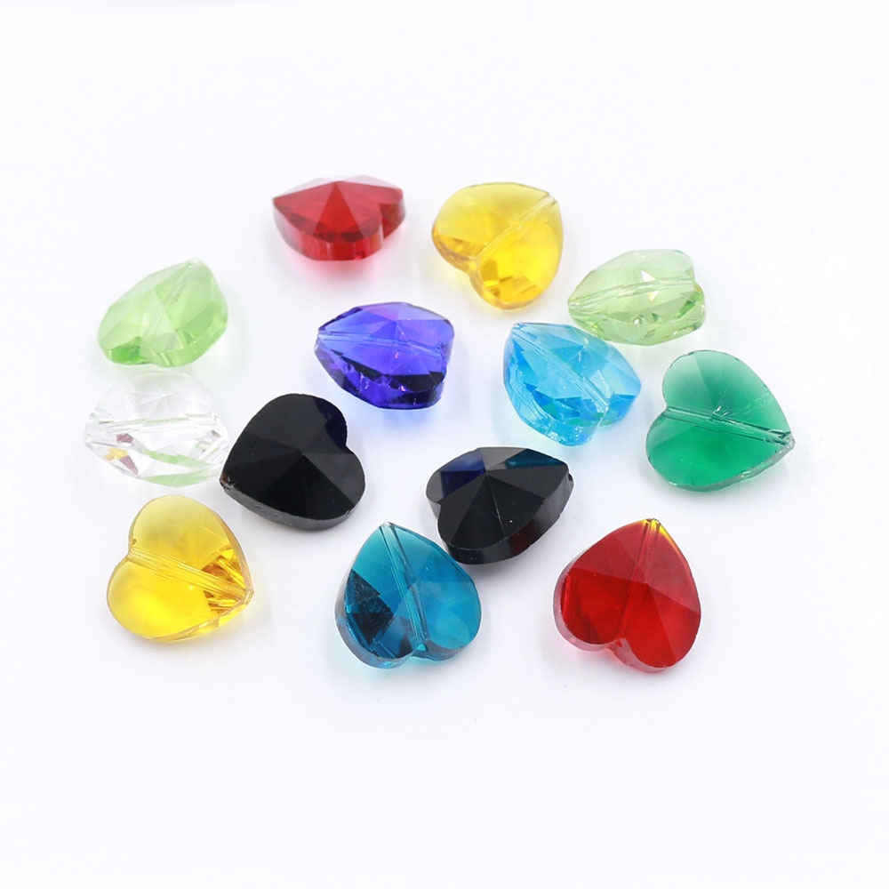 ZhuBI 10/14mm Glass Loose Beads Vertical Hole Love Shape Crystal Heart Pendant Jewelry Making Supplies Crafts for Fashion Beads Bracelet Diy Kit Necklace Earring Accessories Sets