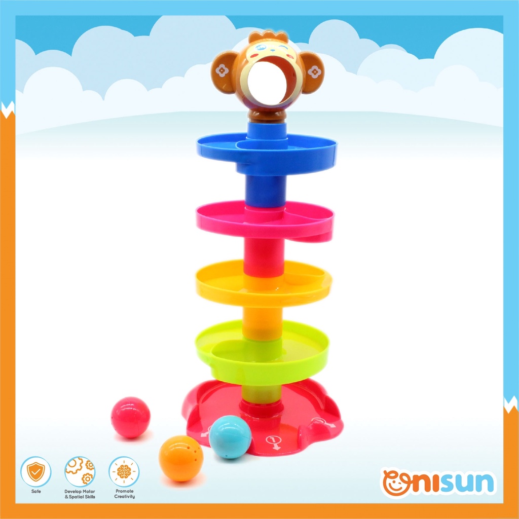 Early Learning Education Baby Toy Cute Monkey Five Layer Rolling Slide Ball Tower (Mainan Bayi Bola)