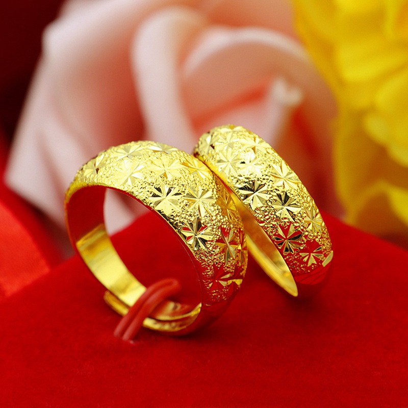 Cincin Emas Asli Kadar 375% Cincin Perhiasan berlapis emas lelaki dan wanita menebal cincin cincin pasangan gypsophila emas