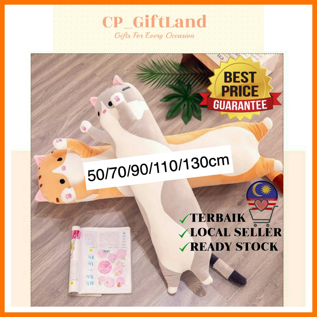 [50CM-130CM] Meow Cat Plush Toys Fluffy Cute Long Pillow Gift Patung Kucing Bantal Comel Gebu Hadiah Hari Jadi Budak