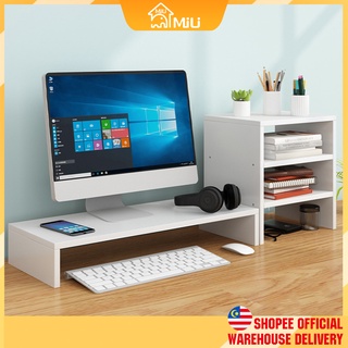 MILI🇲🇾 Desktop computer monitor stand wood thickened increase desk rack shelf desktop base office drawer organizer storage