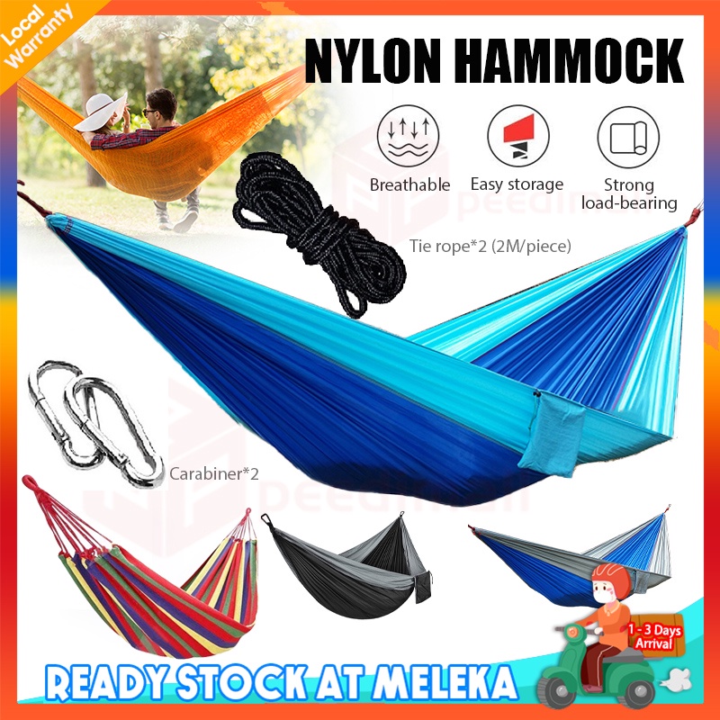 Outdoor Hammock Camping Supplies Portable Durable Comfortable Woven Nylon Swing Buaian Kain Beach Picnic Swing Bed