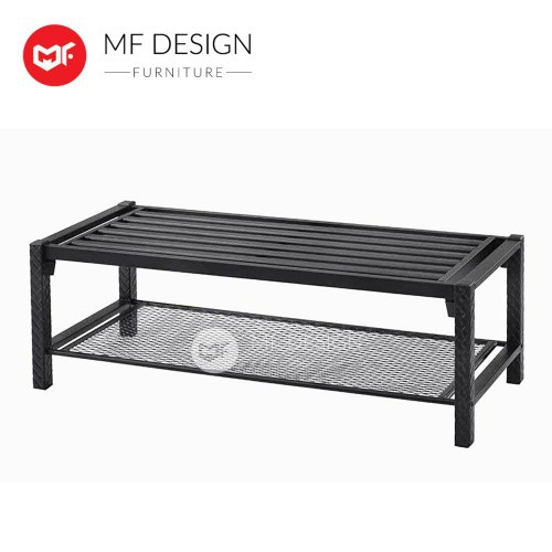 Mfd Industrial Metal Bench Chair With Shoe Rack Black 4 Feet Shopee Malaysia