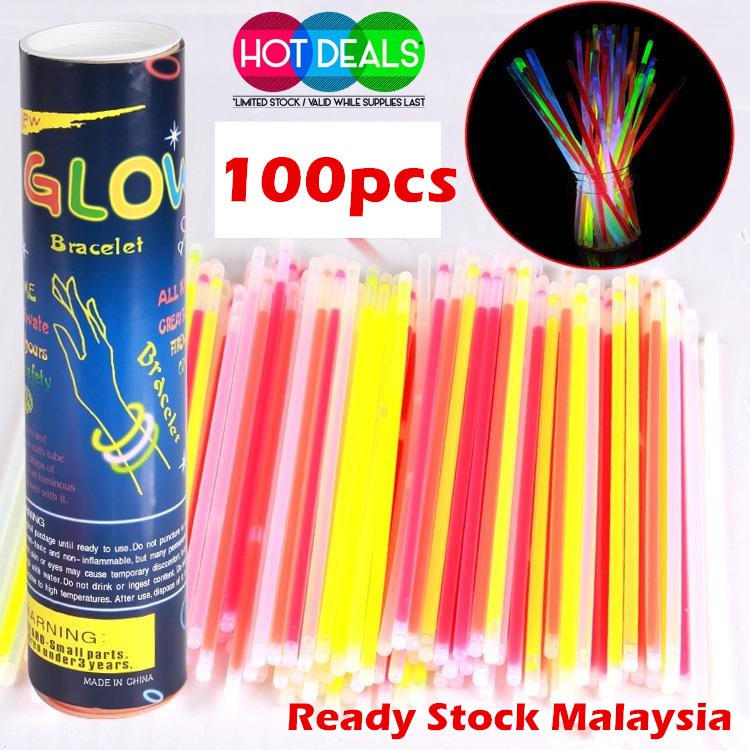 100pcs LED Glow Stick Bracelets Necklace Wristband Fluorescent Neon Concert Party Magic Kids Toys Gelang Lampu
