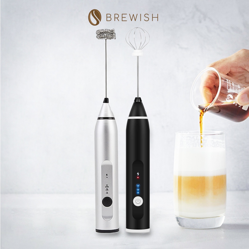 BREWISH Barista 3 Speed Electric Milk Frother Kopi Rechargeable Bakery Egg Whisk Head Handheld Foam Maker Coffee Latte