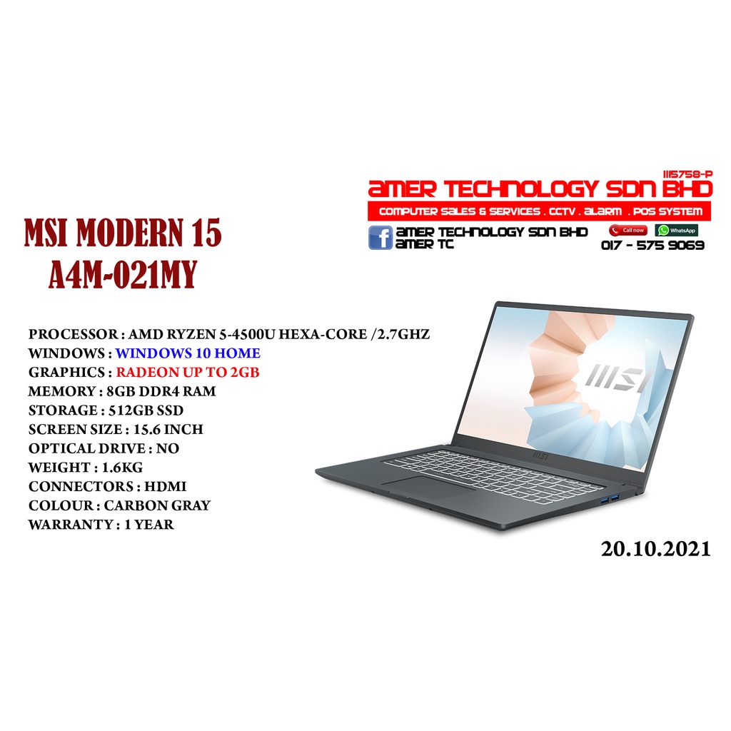 Msi modern 15 a4m 020xru обзор