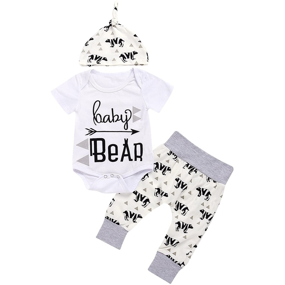 Hat Outfits Set Little Bear Pants Newborn Baby Boy Clothes hi I’m New Here Letter Print Long Sleeve Romper Tops 