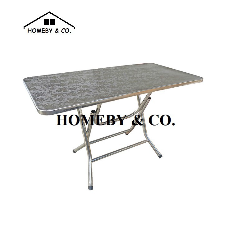 HOMEBY Rectangular Stainless  Steel Foldable Table Meja  