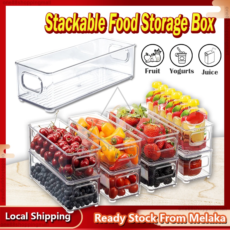 Stackable Plastic Food Storage Bins Kitchen Refrigerator Organizer With