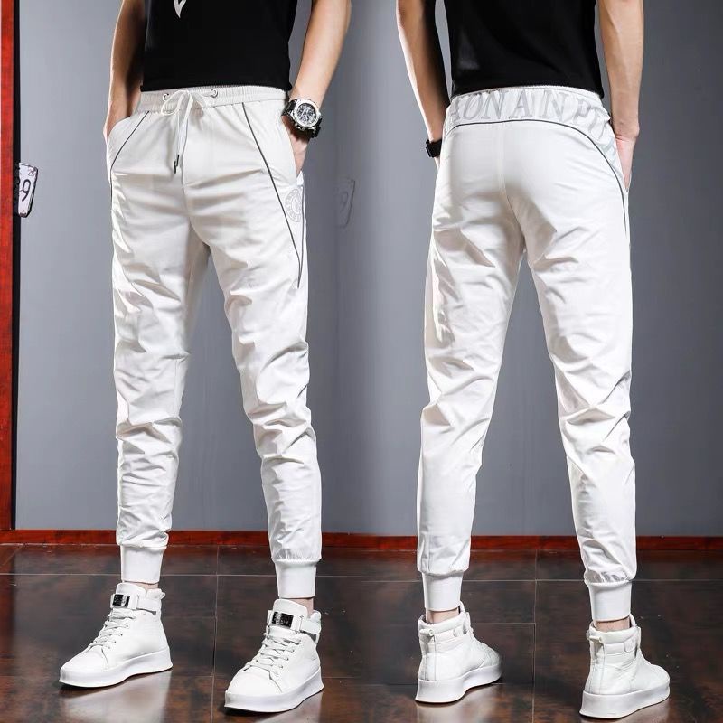2022 Summer Thin Slim Fit Sports Pants Men Fashion White Long Pants ...