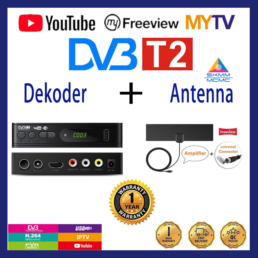 Decoder + Antenna DVB T2 MYTV MY TV Decoder Dekoder ...