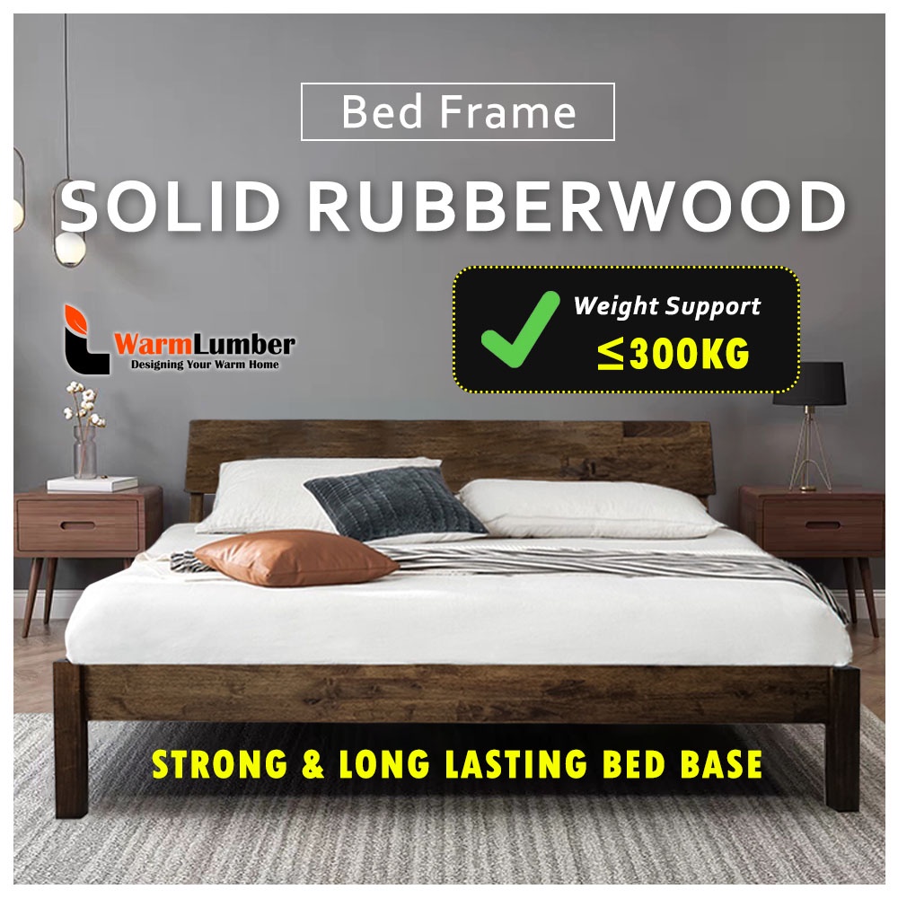 Full Solid Rubberwood Bed Frame, Solid Base King Size Bed