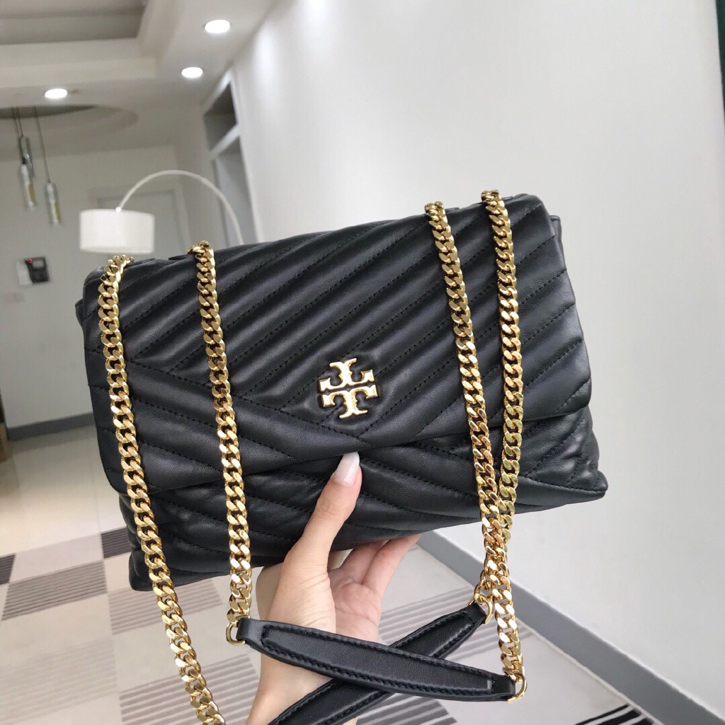 tory burch black bag with gold chain