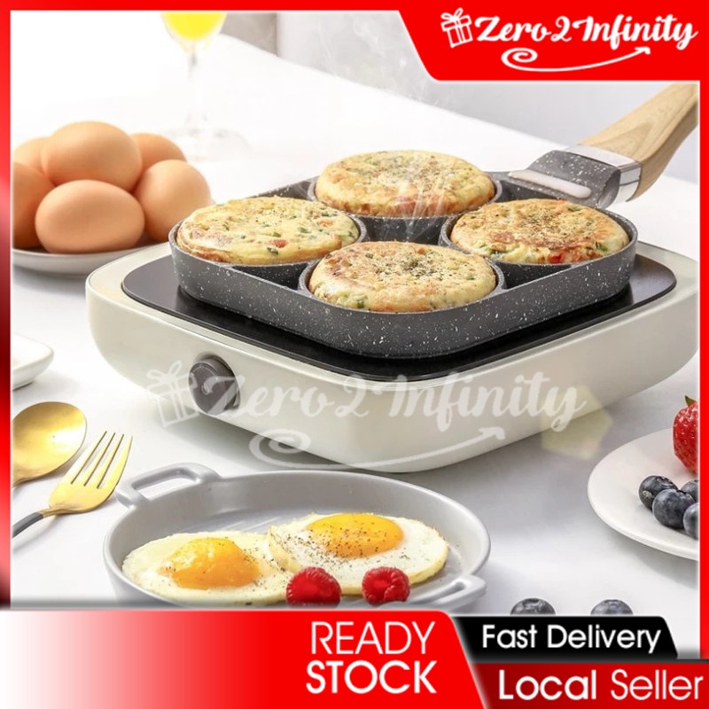 【Z2I】Egg Cake Baking Pan Omelet Pans Non-Stick Four hole egg burger frying pan