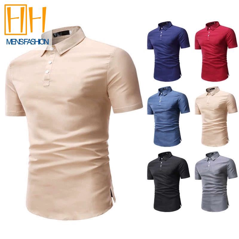 New Hot Style Men's Solid Color Square Neck Shirt 6 Colour Short Sleeve