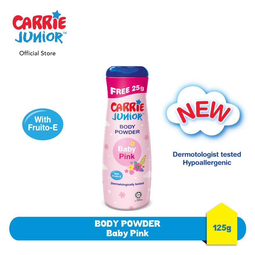 Carrie Junior Body Powder Baby Pink 125GDermatologically Tested