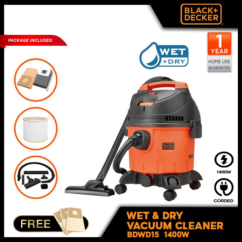 BLACK + DECKER BDWD15 Wet & Dry 1400W Vacuum Cleaner Blower | Shopee ...