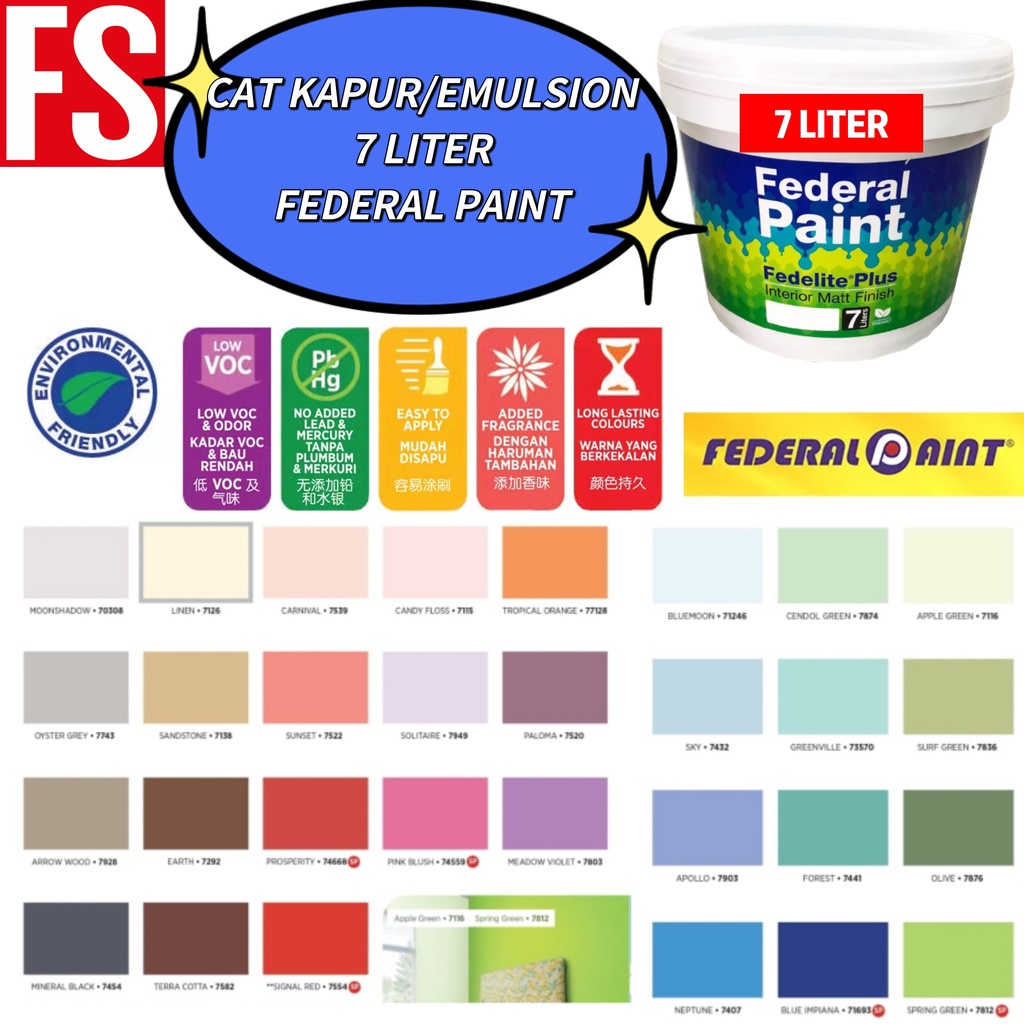 7 Liter 7L FEDERAL PAINT FEDELITE PLUS Interior Emulsion Paint Matt
