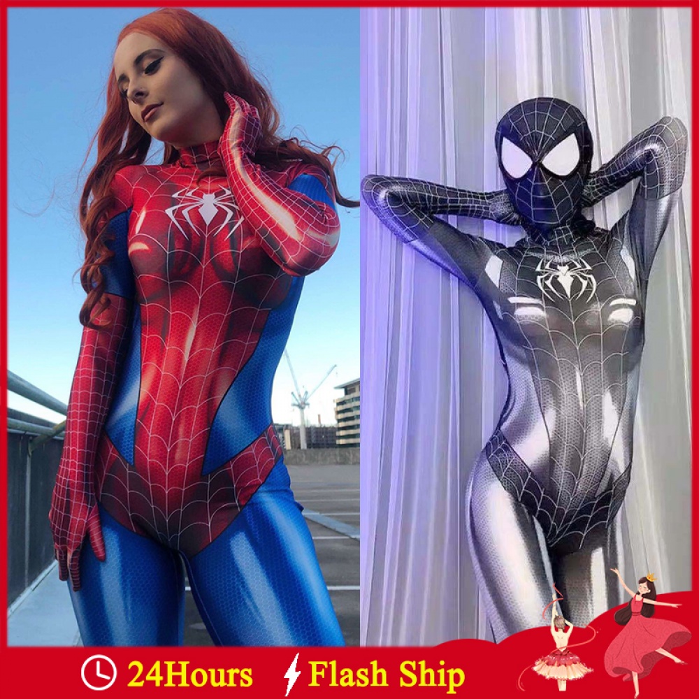 Sexy Zentai Spider Hero Superhero Cosplay Costume Red Black Adult Woman