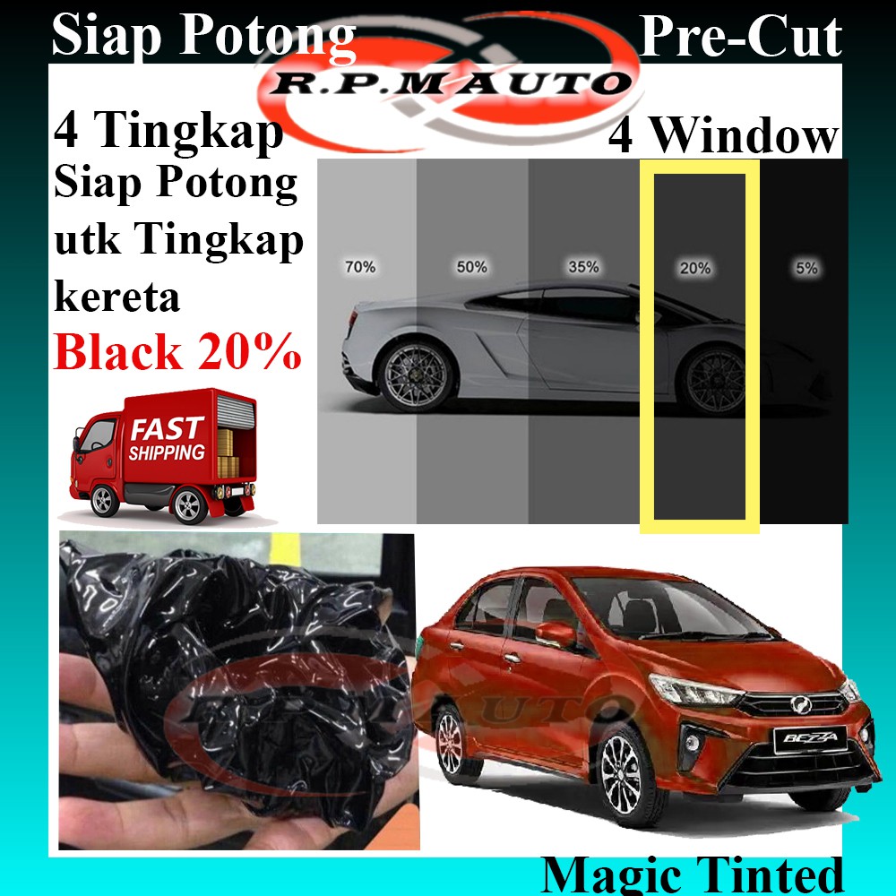 Magic Tinted hitam 20% 4Door Siap Potong Perotua Bezza ed kereta magic tinted 4Cermin