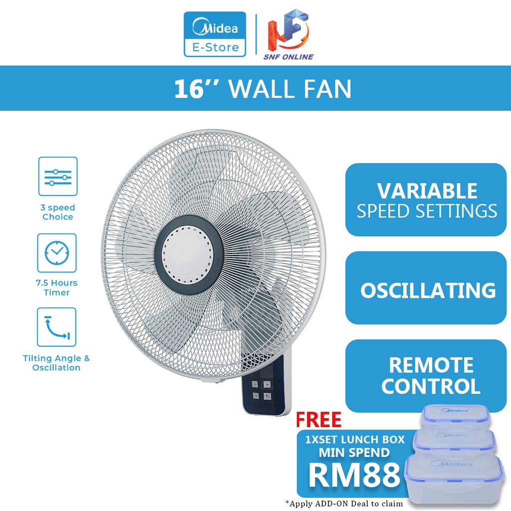 Midea 3 Speed Choices Wall Fan (16'') MF-16FW15KRA | Shopee Malaysia