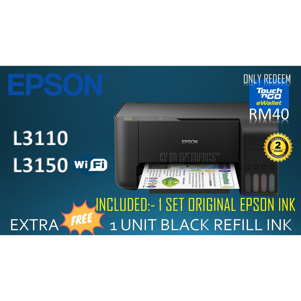 Epson Ecotank L3110 L3150 Wireless All In One Ink Tank Printer Free Touch N Go Rm40 E Wallet Shopee Malaysia