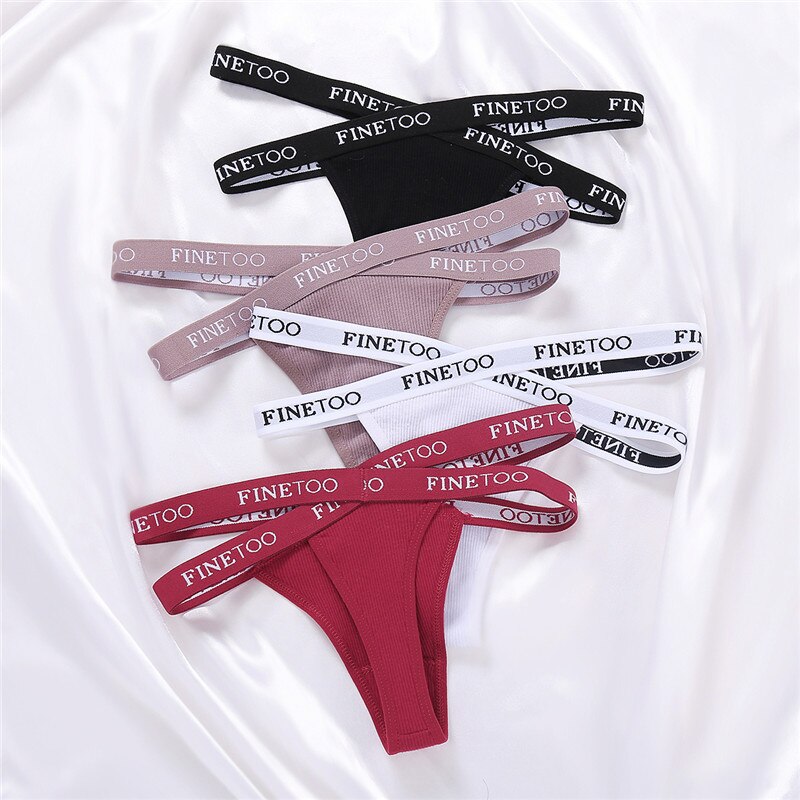 Finetoo Women Thong Sexy Cotton Panties Underwear Woman Cross Letter