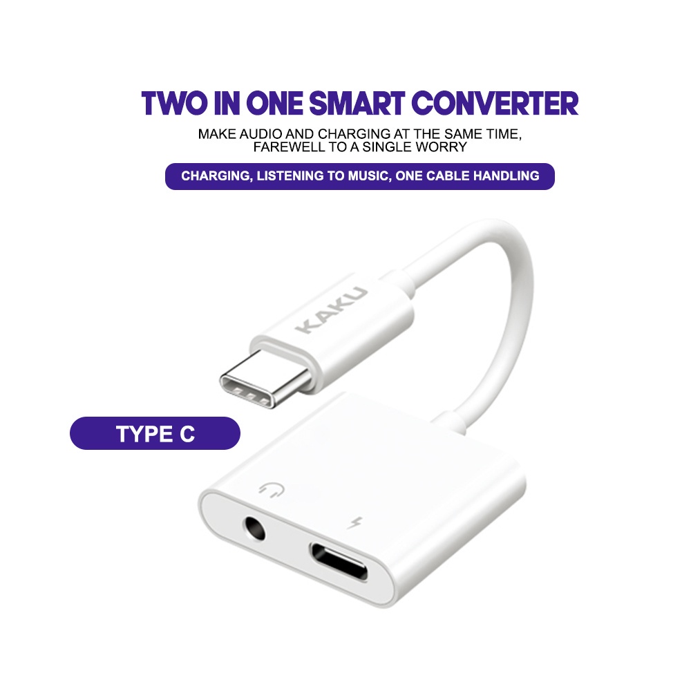 KAKU ANFENG 2 In 1 Type C To 3.5MM Audio Jack Fast Charging Adapter Converter USBC TypeC for Huawei Xiaomi Oppo Oneplus