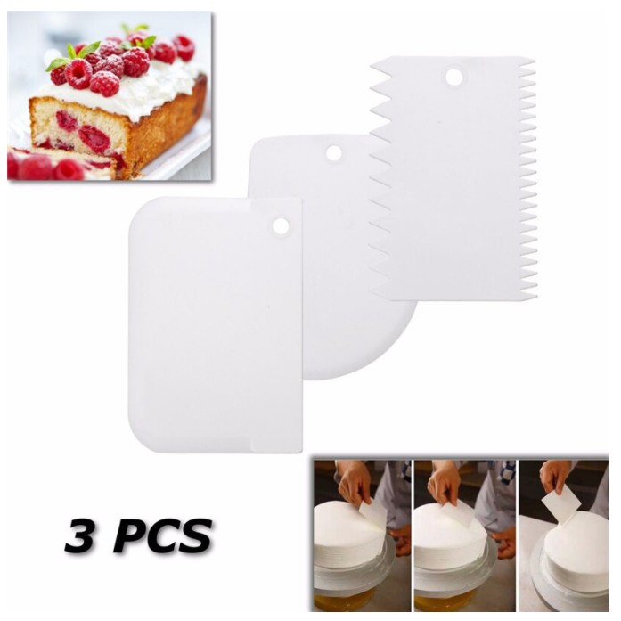 3Pcs Cream Scraper Kek DIY Kitchen Straight Arc Tooth Shape Cream Bread Cutter Plastic Cake Pasty Scraper 刮板三件套