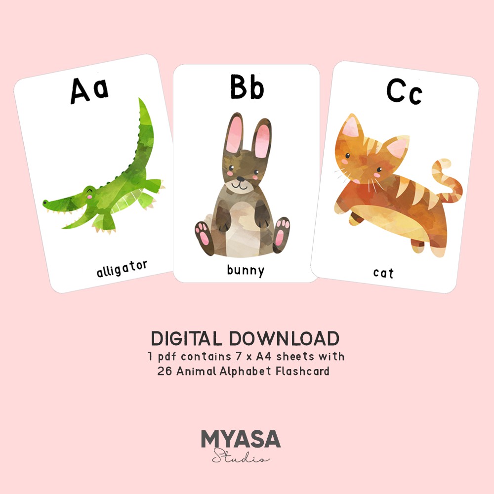 Pdf Only Abc Alphabet Watercolor Animal Flashcards Printable Perfect For Education Or Decor Shopee Malaysia