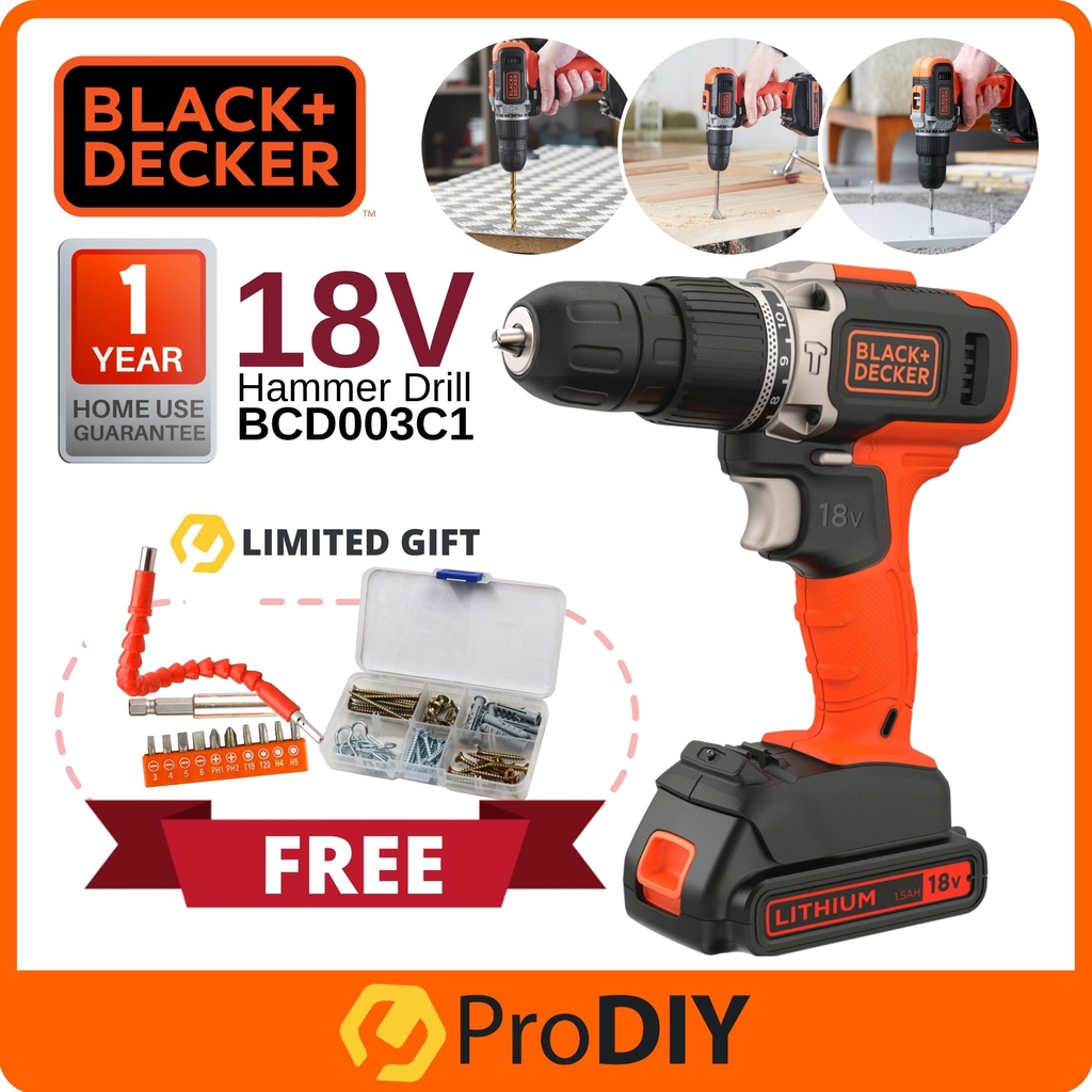 BLACK and DECKER BCD003C1 Cordless Hammer Drill Driver 18V 2 Speed Alat