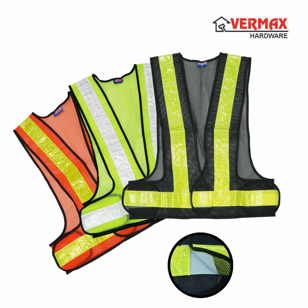 Safety Vest With V-Shape High Reflective Stripe Fabric Yellow Orange Black / Baju Keselamatan Pantul Cahaya V