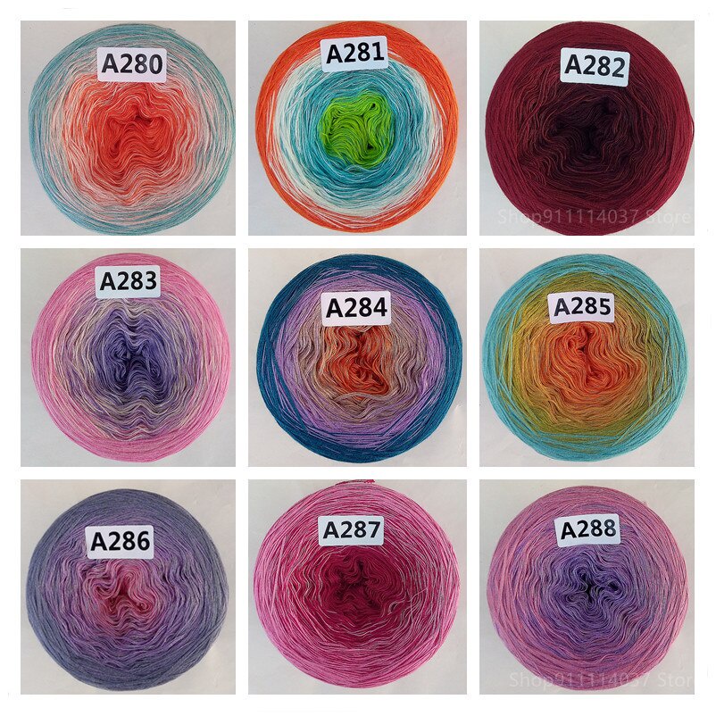 300g Rainbow Segment Dyed Cake Yarn Mercerized Cotton Yarn Gradient Color Thread Crochet Shawl Blanket DIY Hand-Woven Lacre Yarn