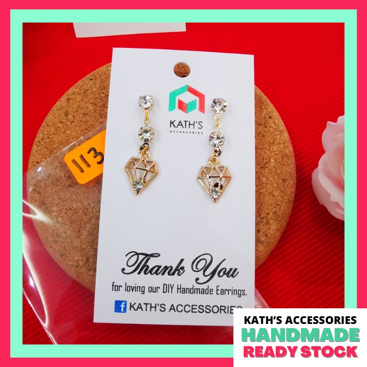 [KATH’S ACCESSORIES] HANDMADE EARRING DIAMOND SHAPE RHINESTONE BLING BLING FASHION KOREAN EARRINGS